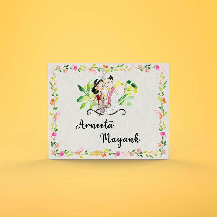 Rectangle Hand Painted Character Name Plate Bengali Couple - Front View on Solid Background