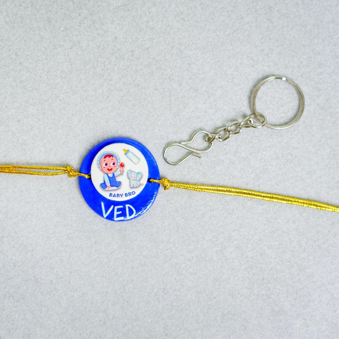 Handmade Personalized Rakhi Keychain With Roli Chawal 5 - Cheers design rakhi with keychain