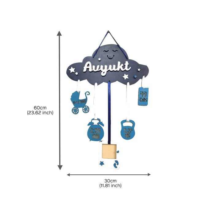Baby Details Cloud Name Plate - Dimension Chart with Height and Width