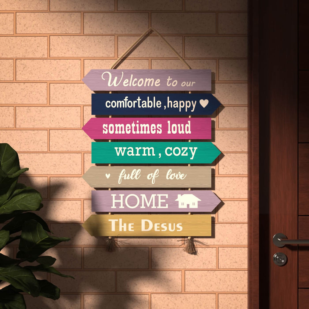 Welcome Board With Family Name - Mounted on Brick Wall Display