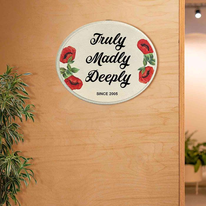Decoupage Oval Wall Art For Valentine S - Mounted on Wooden Wall Front View