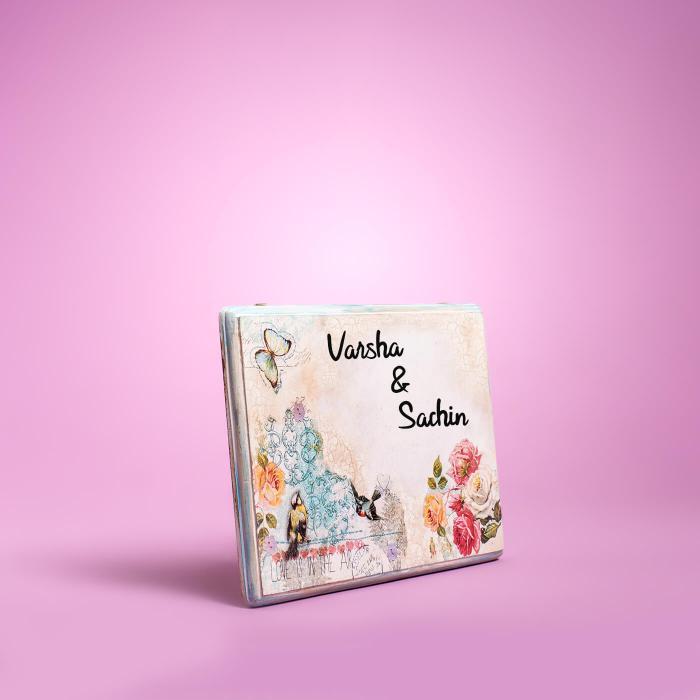 Decoupage Rectangle Name Plate With Butterfly Artwork - Front View with Personalization Example