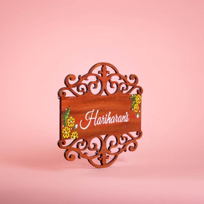 Family Name Plate In Brown - Angled Front View with Name Personalization