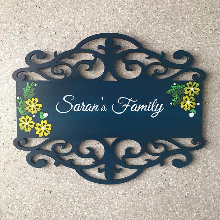 Family Name Plate With Hand Painted Madhubani Art - Front View with Name Personalization
