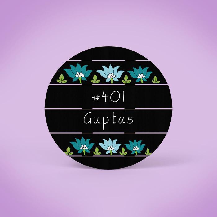 Floral Circle Name Plate In Black - Front View with Handwritten Personalization