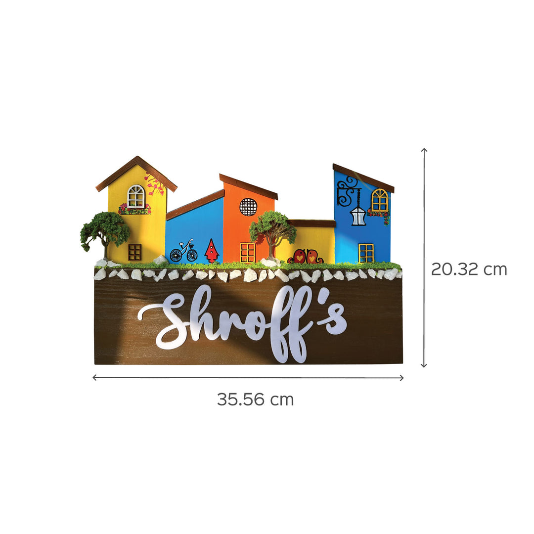 Hand Painted 3D Homes Personalised Name Plate - Front View with Dimensions