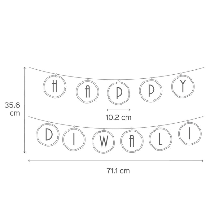 28 In | Happy Diwali Teak Wood Bark Coaster Bunting