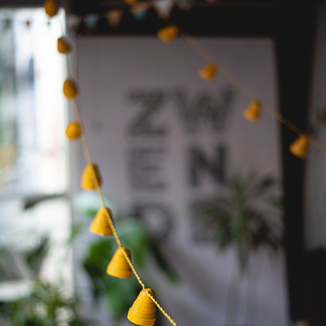 9m, 49 Bulbs | Upcycled Newspaper Indian LED Fairy Lights - Yellow