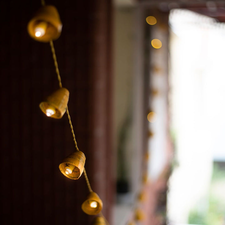 9m, 49 Bulbs | Upcycled Newspaper Indian LED Fairy Lights - Yellow