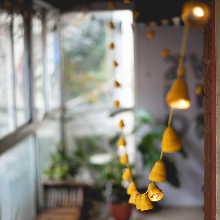9m, 49 Bulbs | Upcycled Newspaper Indian LED Fairy Lights - Yellow