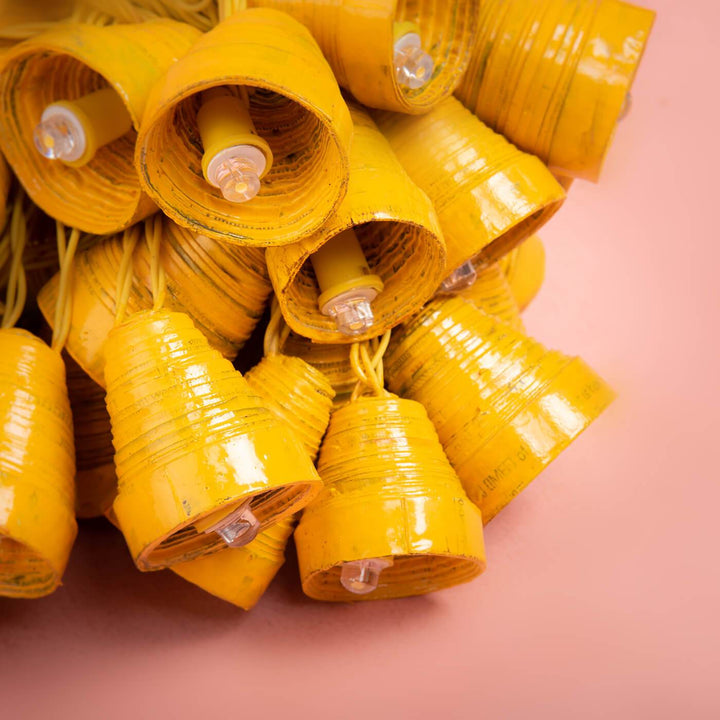 9m, 49 Bulbs | Upcycled Newspaper Indian LED Fairy Lights - Yellow