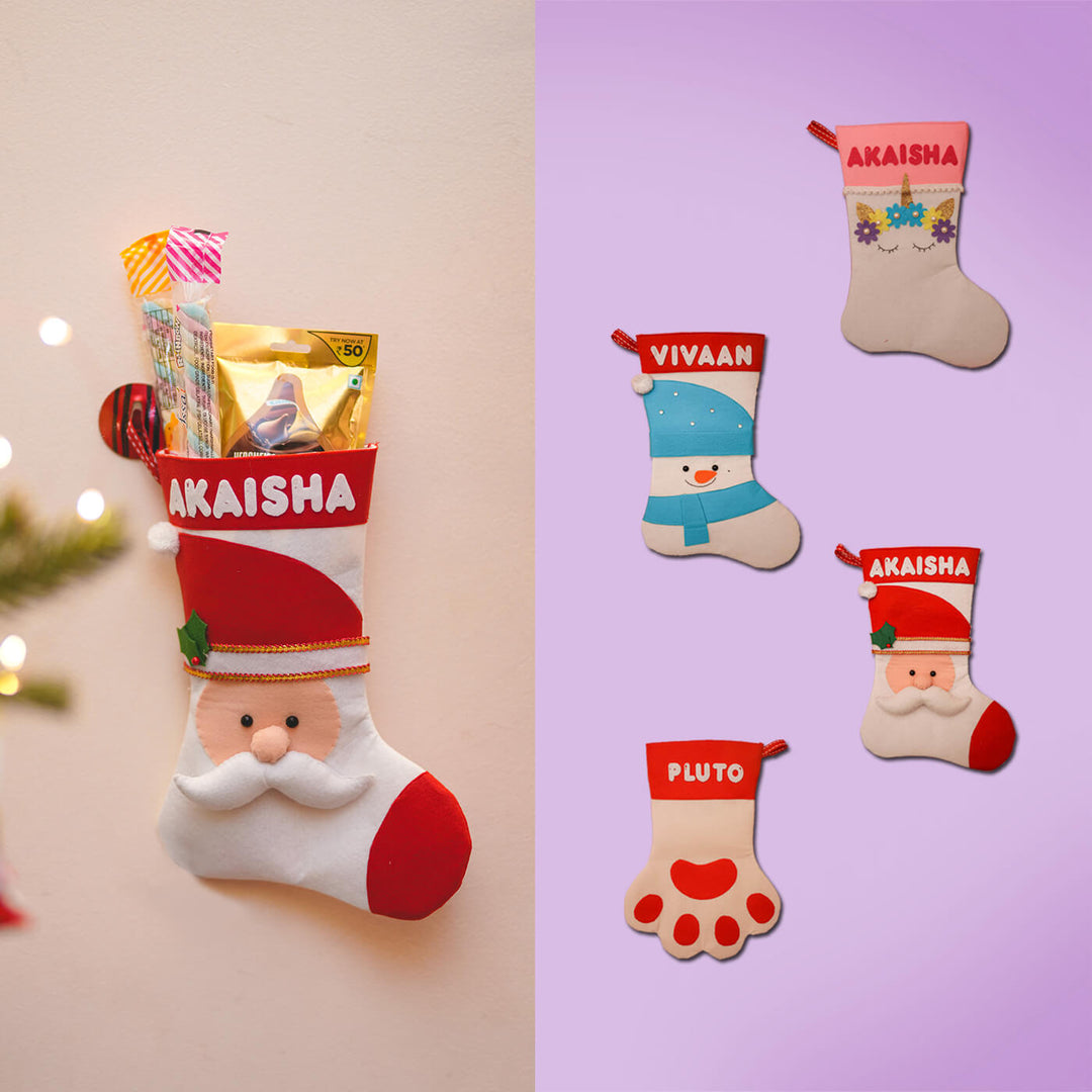 Handmade Personalized Assorted Christmas Felt Stocking | Secret Santa Gift Ideas | Set Of 5