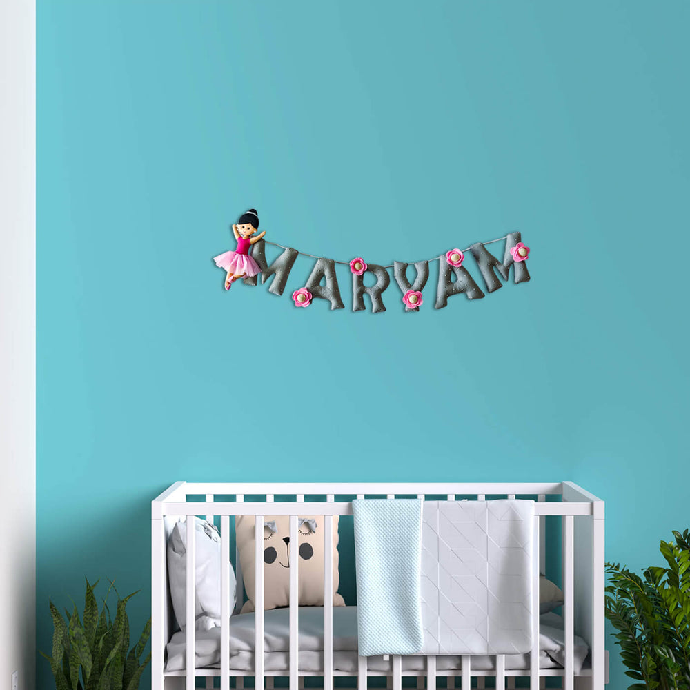 Hand Stitched Ballerina Themed Felt Bunting - Mounted on Wall Above Crib