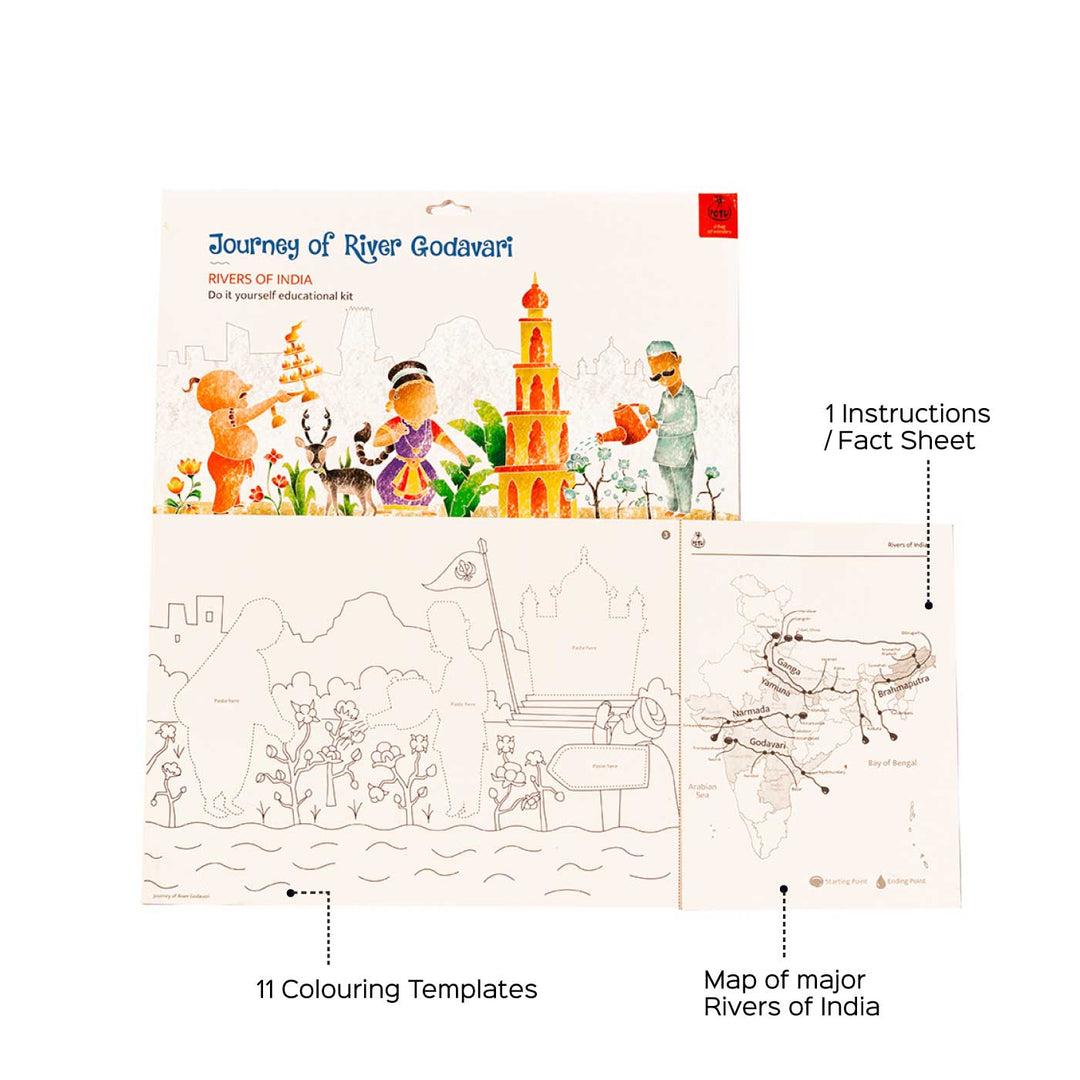 Godavari Rivers of India DIY Kit | 11 Coloring Templates, 1 Map Of India And Instruction Sheet