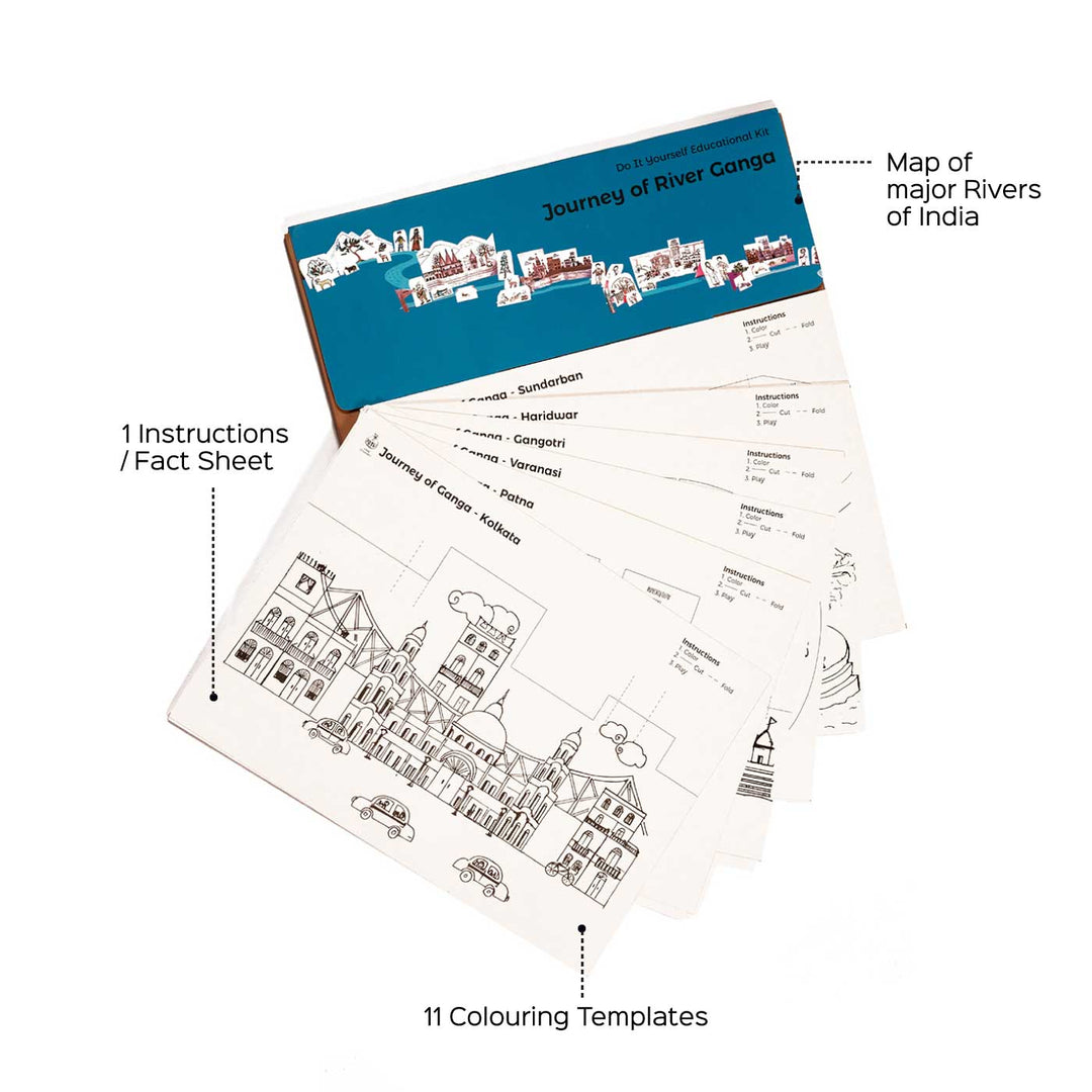 Ganga Rivers of India DIY Kit | 11 Coloring Templates, 1 Map Of India And Instruction Sheet