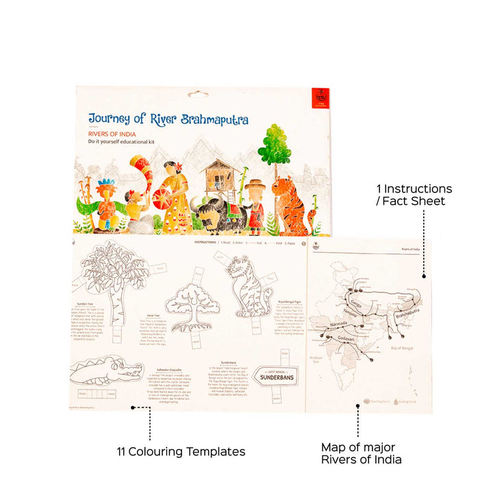 Brahmaputra Rivers of India DIY Kit | 11 Coloring Templates, 1 Map Of India And Instruction Sheet