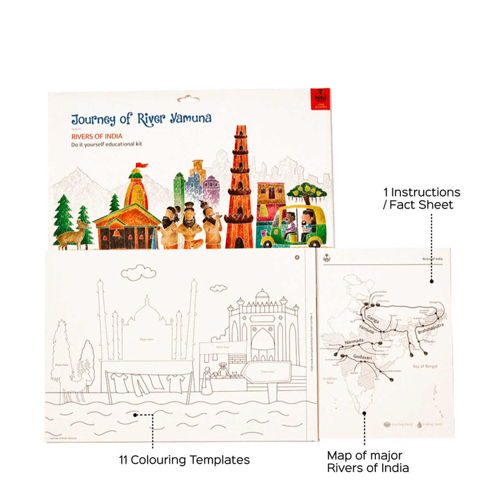 Yamuna Rivers of India DIY Kit | 11 Coloring Templates, 1 Map Of India And Instruction Sheet