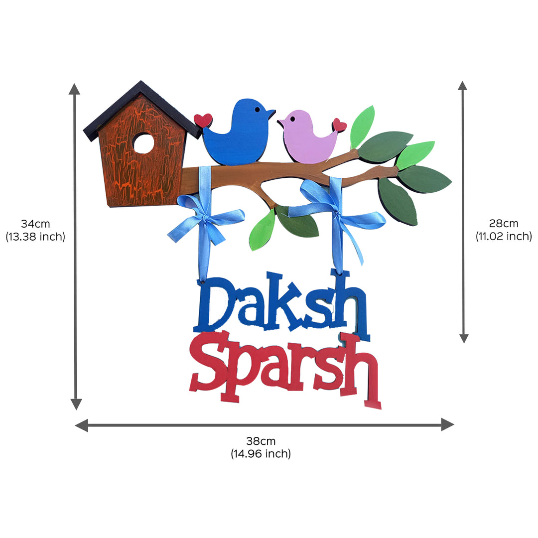 Little Birdie Kids Name Plate - Dimension Chart with Personalized Names