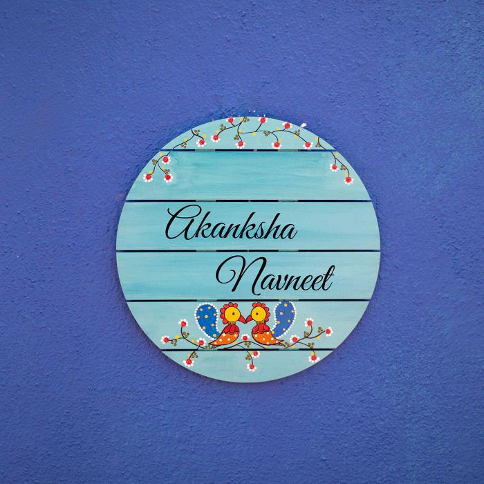 Madhubani Circle Wall Plate With Peacock Artwork - Mounted on Purple Wall Display
