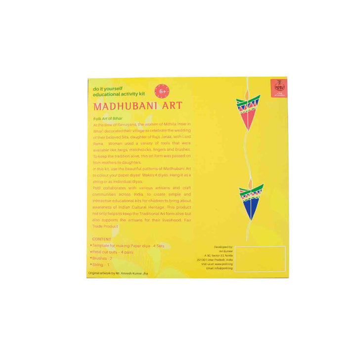 Madhubani Themed Paper Diya DIY Kit | Includes Paper Diya Template, Jute String And Natural Colors
