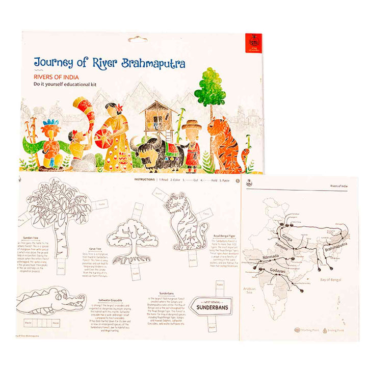 Brahmaputra Rivers of India DIY Kit | 11 Coloring Templates, 1 Map Of India And Instruction Sheet