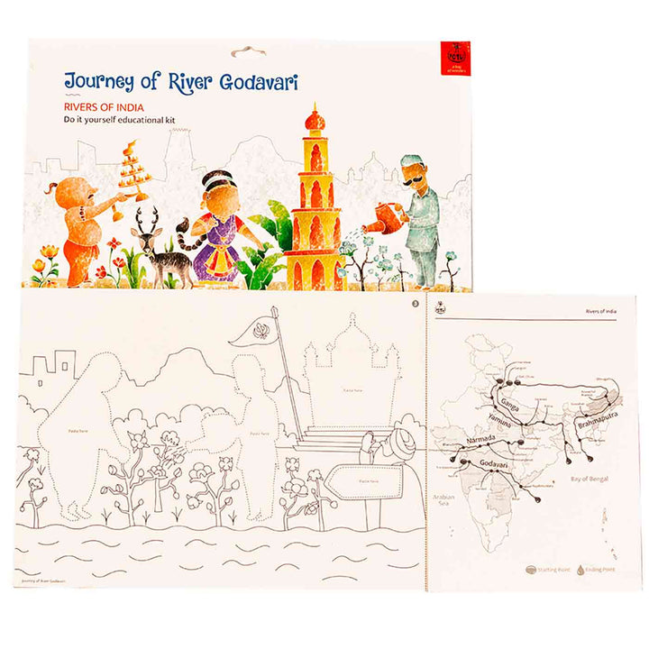 Godavari Rivers of India DIY Kit | 11 Coloring Templates, 1 Map Of India And Instruction Sheet