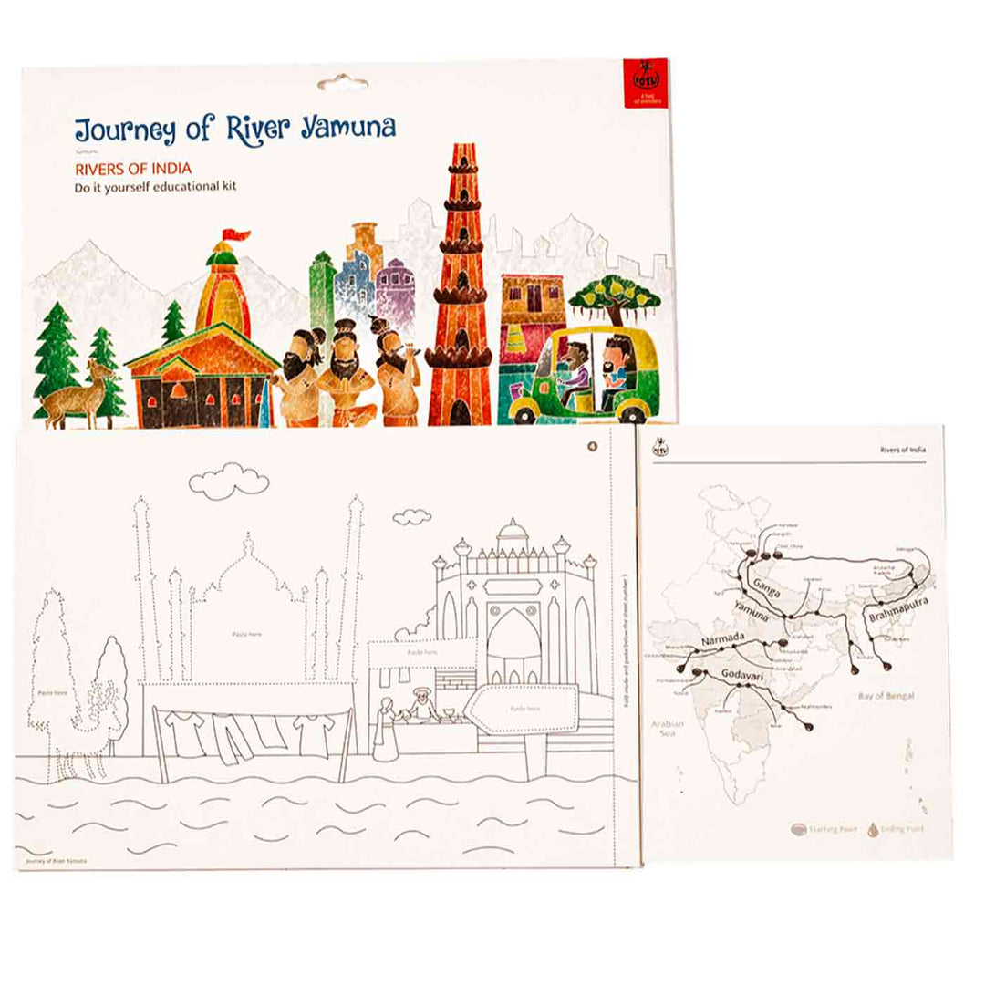 Yamuna Rivers of India DIY Kit | 11 Coloring Templates, 1 Map Of India And Instruction Sheet