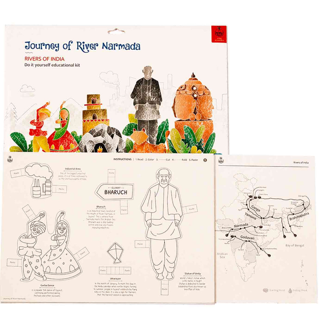 Narmada Rivers of India DIY Kit | 11 Coloring Templates, 1 Map Of India And Instruction Sheet