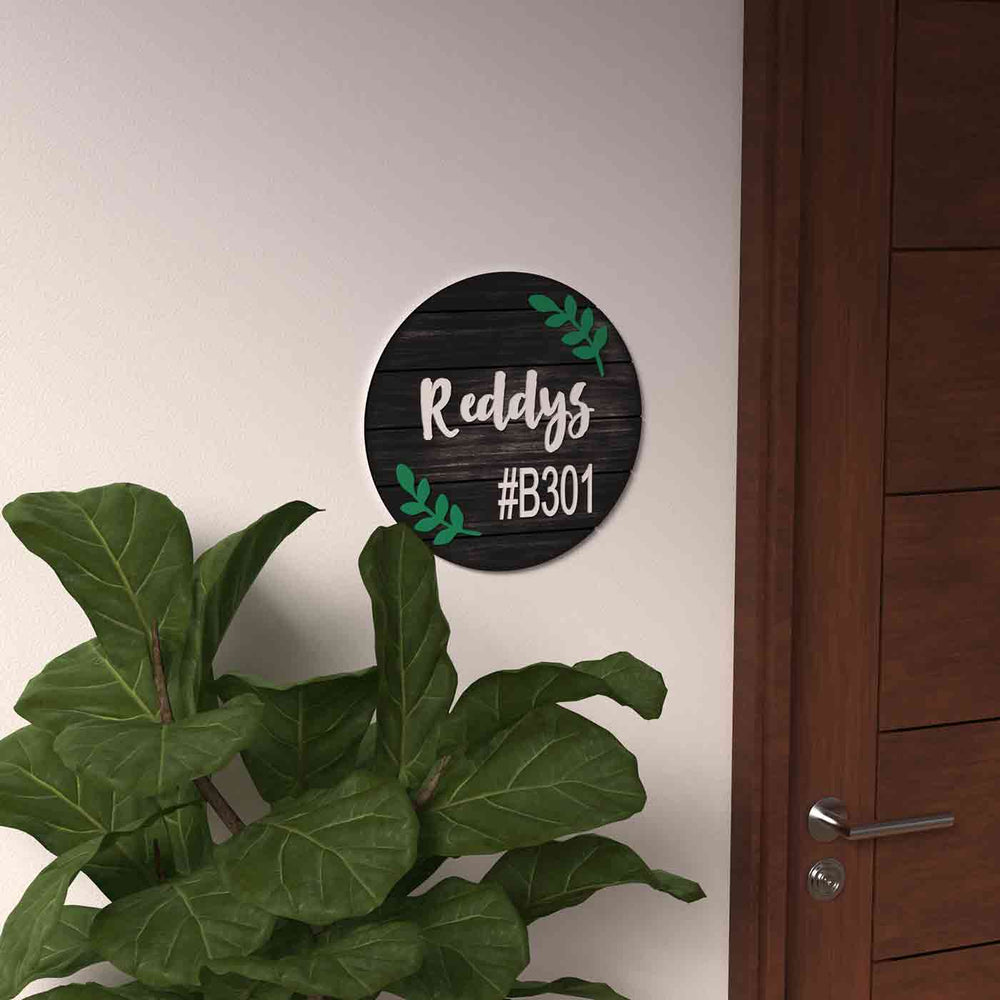 Circular Name Plate Family Name - Mounted on Wall Near Door