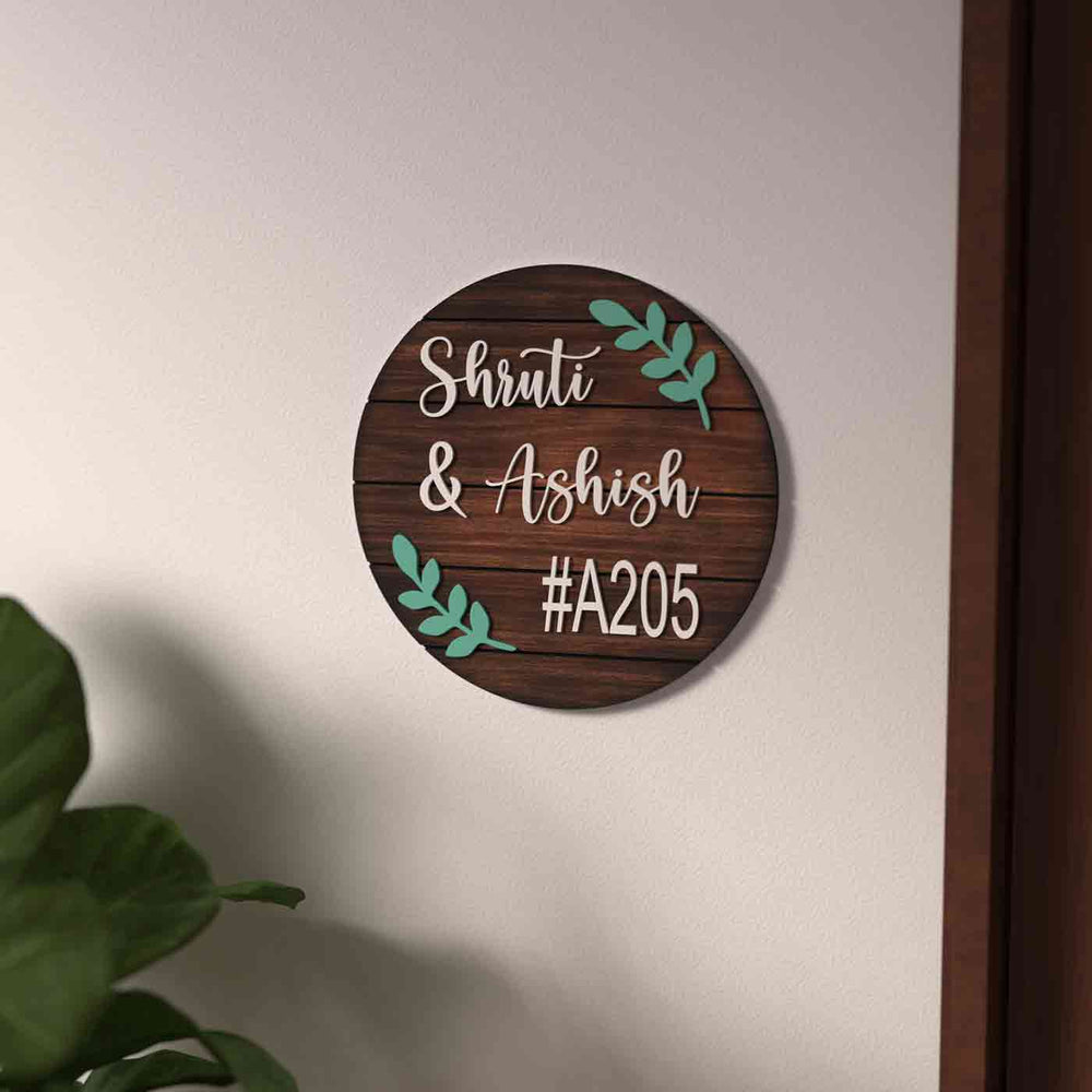 Circular Name Plate For Couples - Mounted on Wall with Text