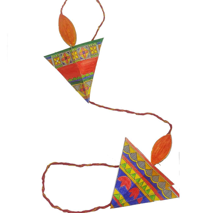 Madhubani Themed Paper Diya DIY Kit | Includes Paper Diya Template, Jute String And Natural Colors