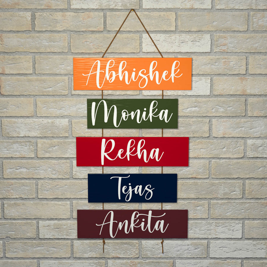 Five Plank Name Plate - Hanging Wall Display with Names