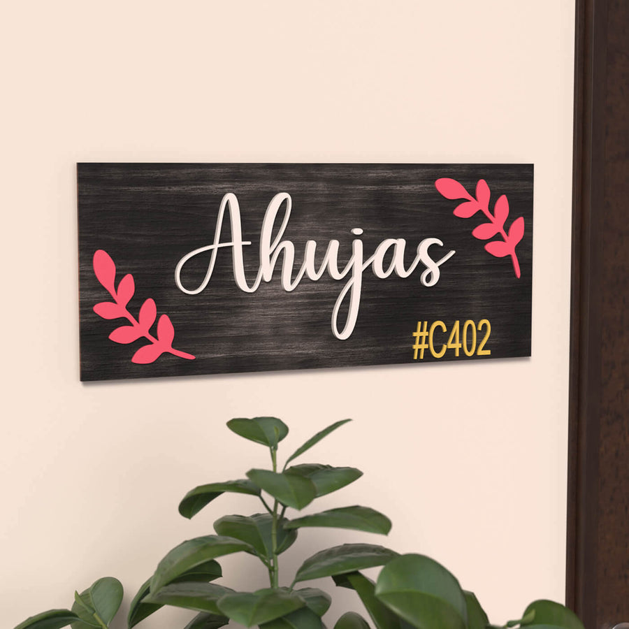 Rectangular Family Name Plate Black - Mounted on Indoor Wall Display