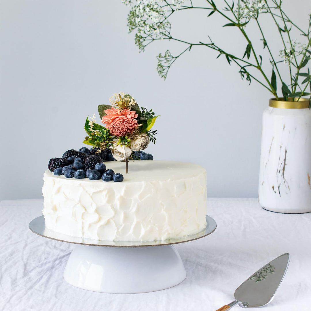 Peach Cake Topper with Sola Wood Floral Arrangement and Sticks