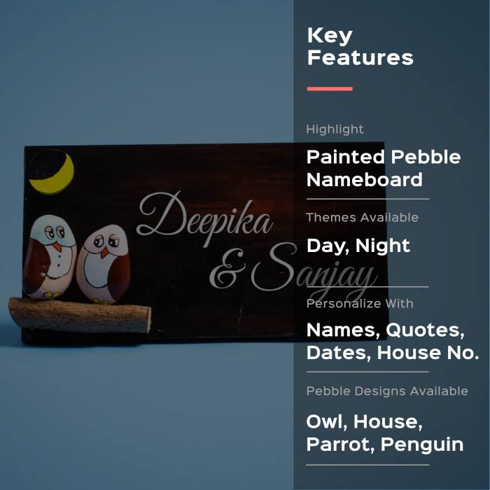 Pebble Art Name Plate For Couples - Front View with Personalization Example