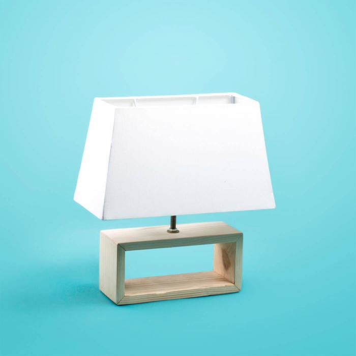 Plain Rectangular Tabletop Lamp with Natural Hollow Base