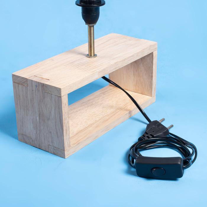 Plain Rectangular Tabletop Lamp with Natural Hollow Base