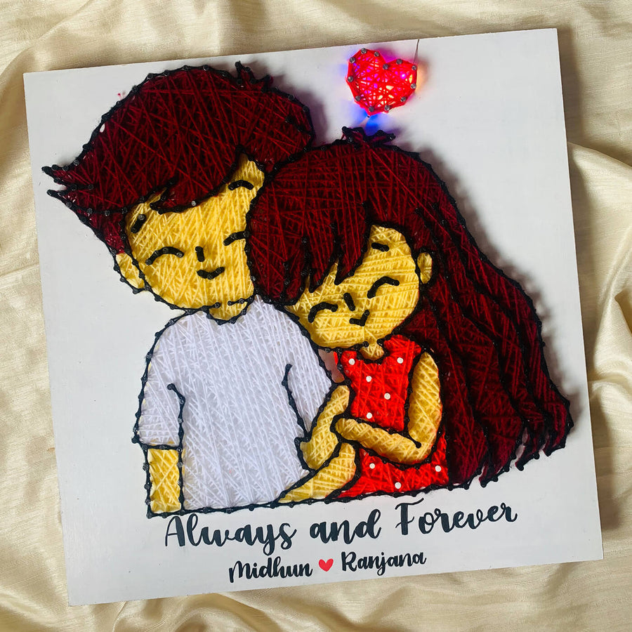 Couples String Art Board Always Forever - Front View with Personalized Text