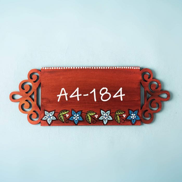 Plot Number Small Rectangular Name Plate In Brown - Front View Mounted on Wall