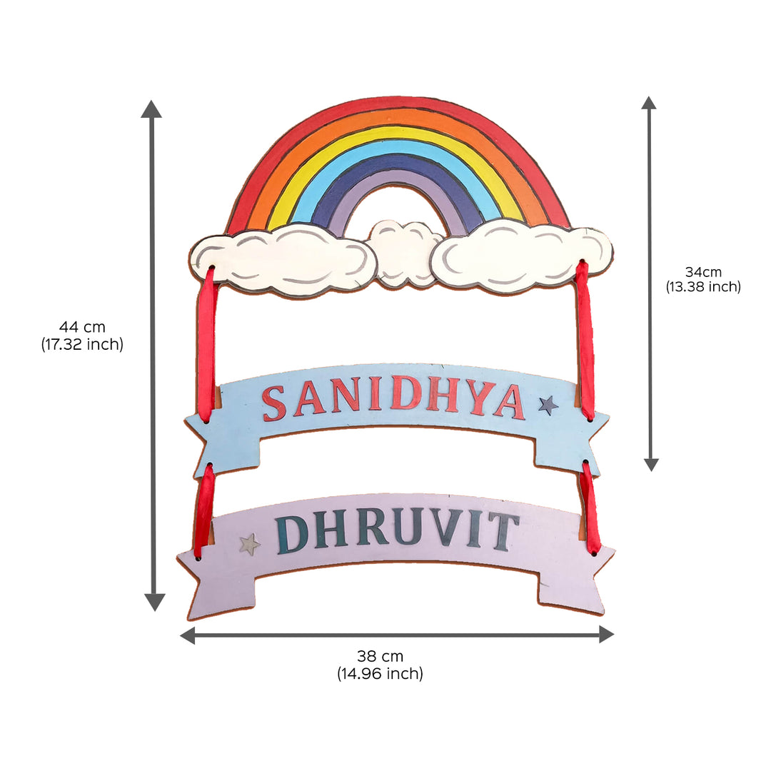 Rainbow Theme Kids Name Plate - Dimension Chart with Name Personalization
