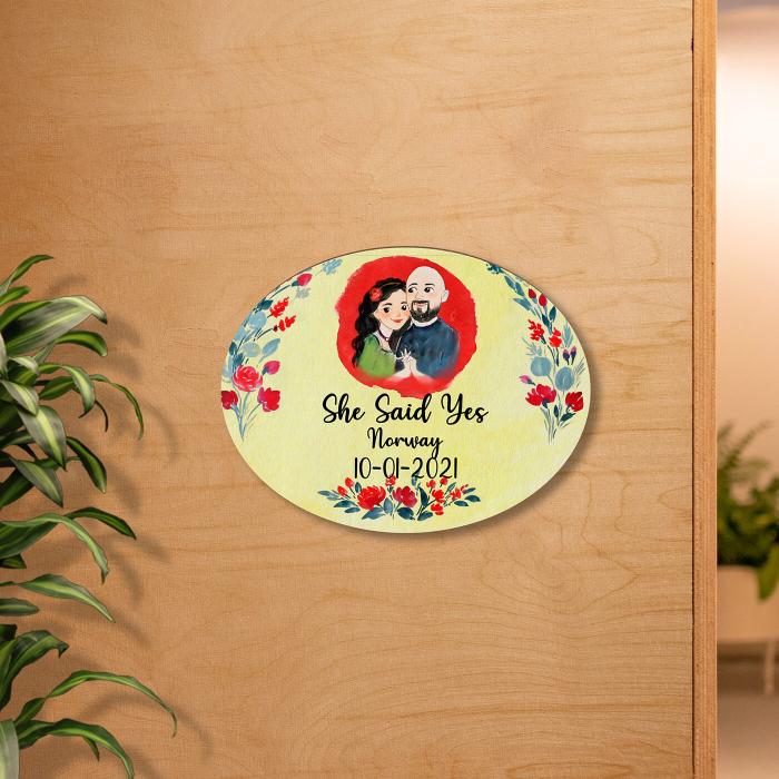 Oval Hand Painted Character Name Plate Couple - Oval Wall Plaque Front View