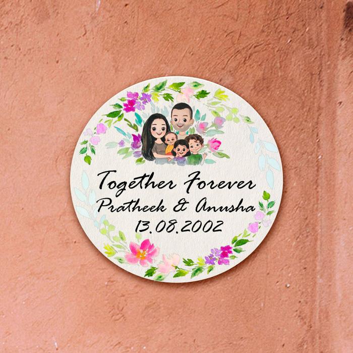 Round Hand Painted Character Name Plate Family Together Forever - Wall Mounted Personalization Example