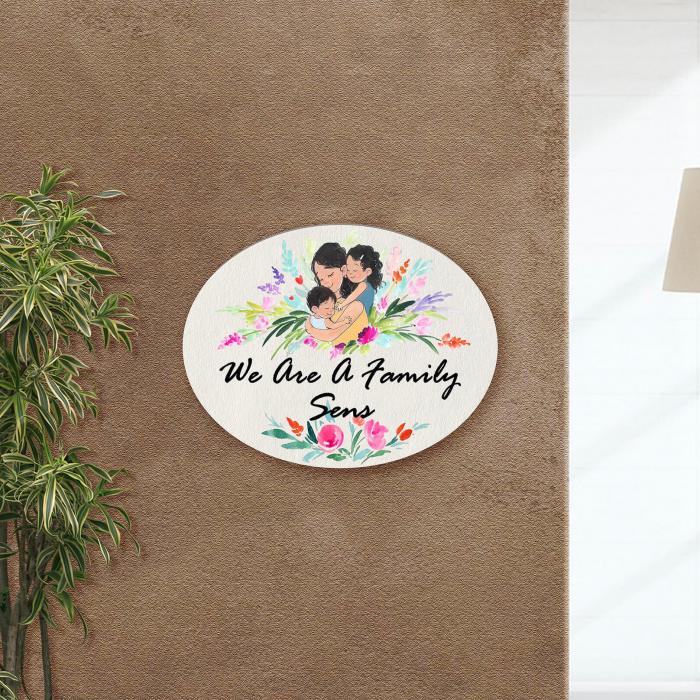 Oval Hand Painted Character Name Plate For Family - Mounted on Wall Close-up