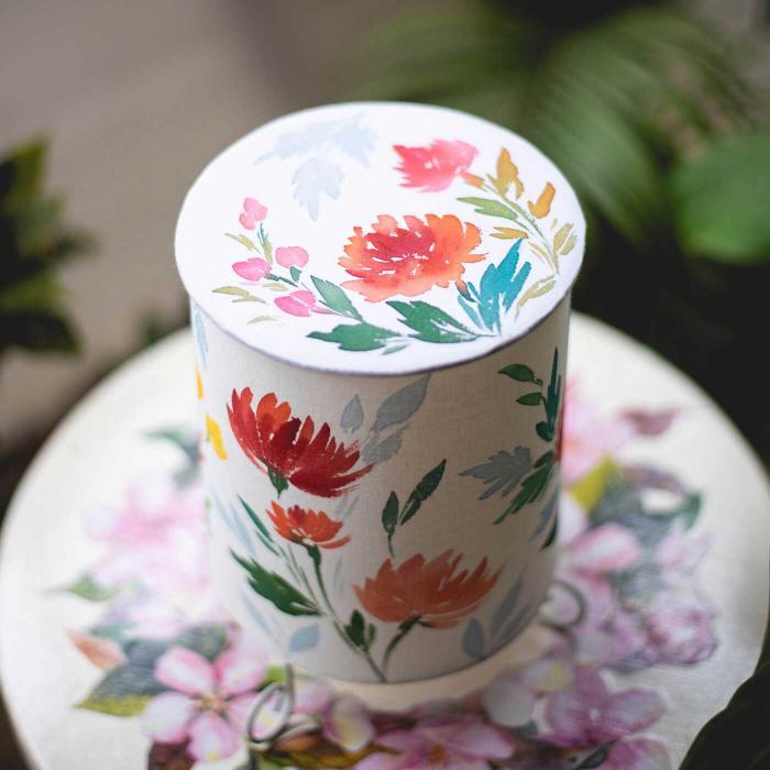 Red Floral Hand-painted Cylindrical Lamp