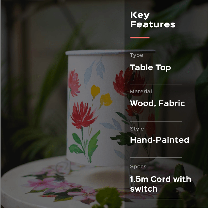 Red Floral Hand-painted Cylindrical Lamp