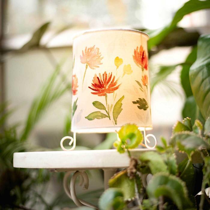 Red Floral Hand-painted Cylindrical Lamp