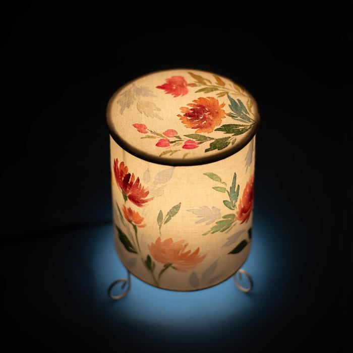 Red Floral Hand-painted Cylindrical Lamp