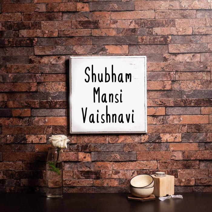White Big Square Name Plate Three Names - Frontal Wall-mounted Name Display
