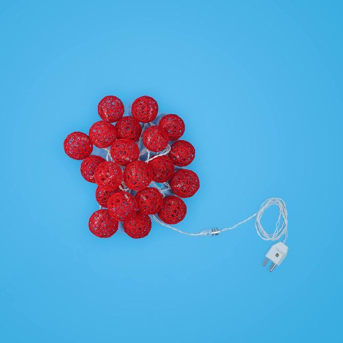 3m, 20 Bulbs | Handcrafted Yarn Spherical LED Fairy Light Hangings - Red