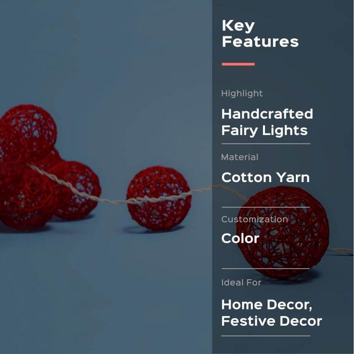 3m, 20 Bulbs | Handcrafted Yarn Spherical LED Fairy Light Hangings - Multicolour